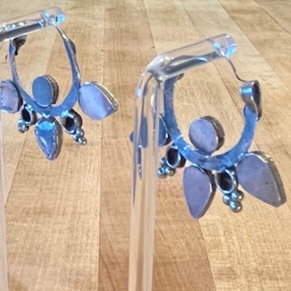 Antique Boho Vintage Turquoise Hoop Earrings - Picture 5 of 6